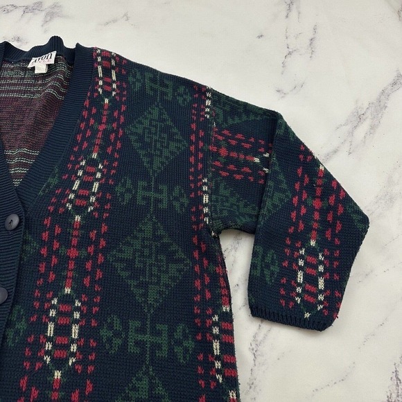 Avon Style Womens Vintage Cardigan Sweater Plus Size 1x Blue Red Blanket Woven - Picture 3 of 12